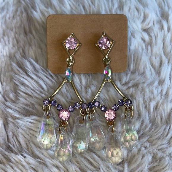 Elegant Gold and Pink Dangle Earrings - Picture 1 of 4